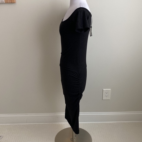 Monrow Charcoal Side Ruched Midi Dress - Picture 3 of 8